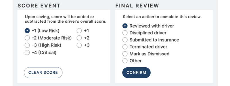 Score Event window and Final Review options